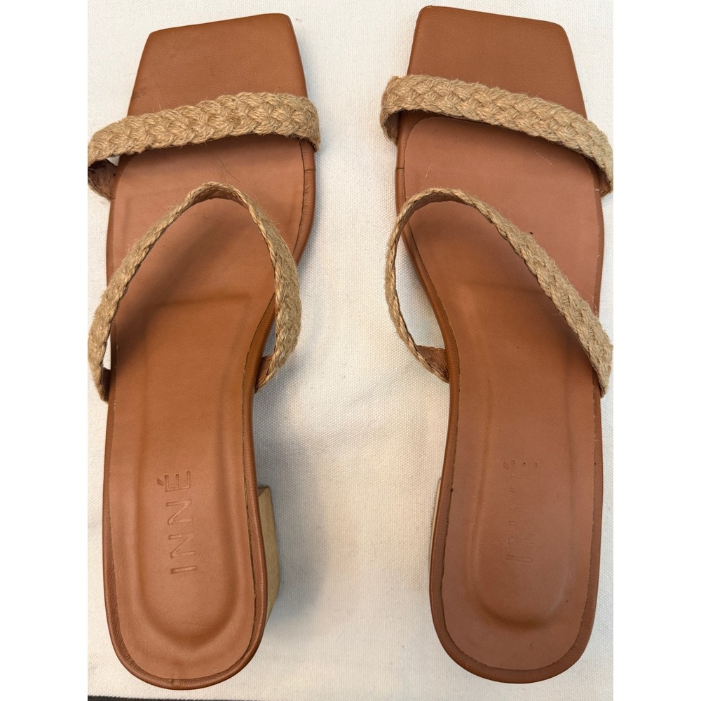 INNE Tania 2-Strap Heel Natural Abaca Braided Wood Block Sandals Women Size 10 - Picture 3 of 11